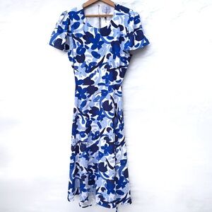Sugar lips // nwt blue, white print open back midi dress size medium jun2